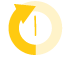 Icon with a clock and an arrow demonstrating progress over time to signify the second step in the evolution. The arrow is a little less than halfway around the circle.