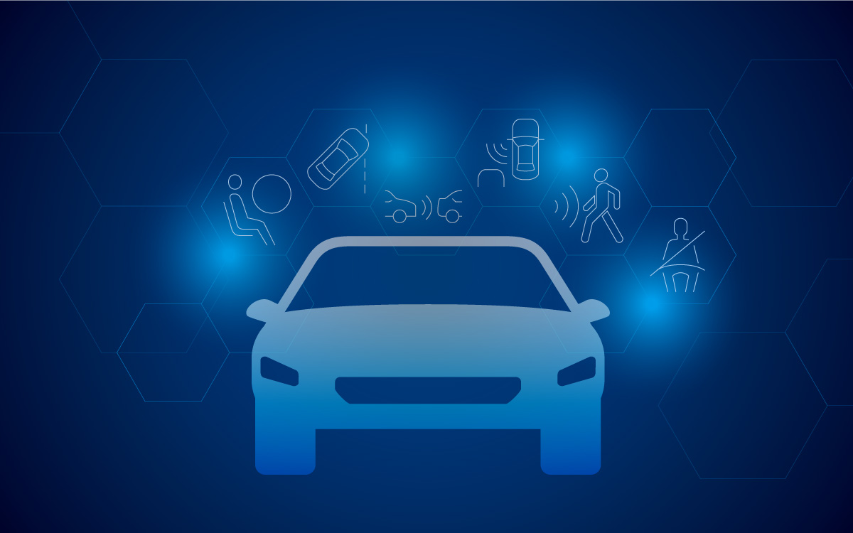 Car with technology icons in background Car with technology icons in background