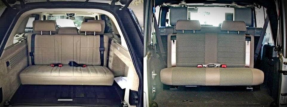 Two examples of non-certified vehicle seats installed in the rear of a vehicle