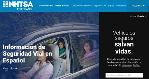 Screenshot of NHTSA.gov/Espanol