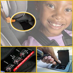 Forward facing car seat, focus on top of harness