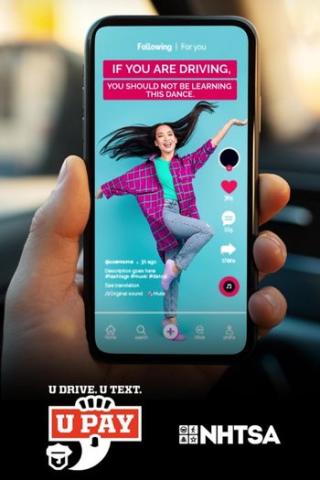 Graphic with text, keep your eyes on the road, don't text and drive.